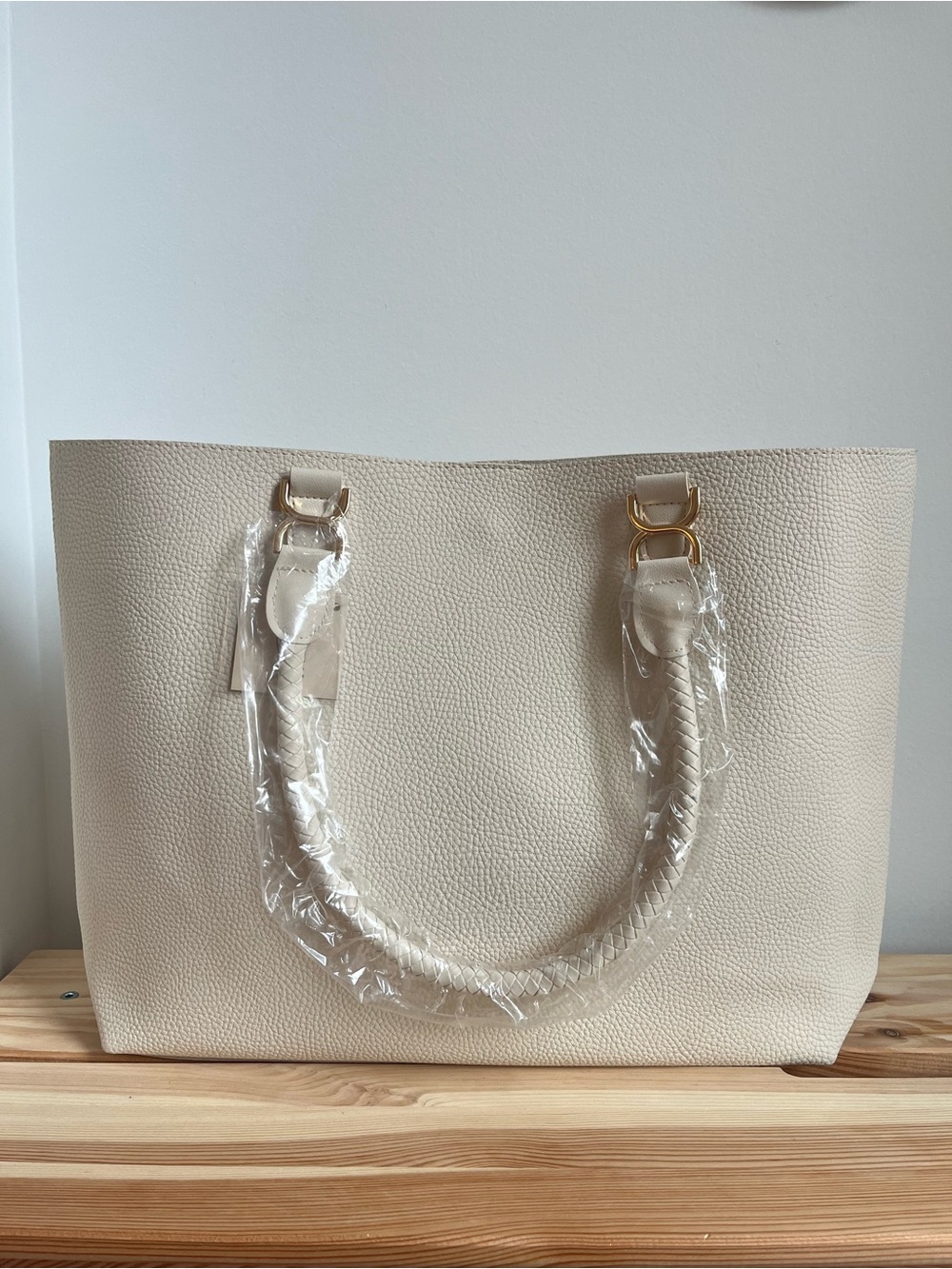 Cream Tote Bag with Braided Handles